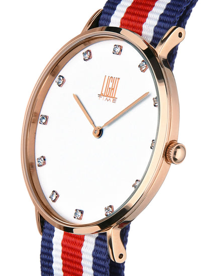 Orologio Light Time Essential L302R-N4 - Quarzo, cassa acciaio IP rosè 40mm, quadrante con strass, cinturino nylon - Laterale