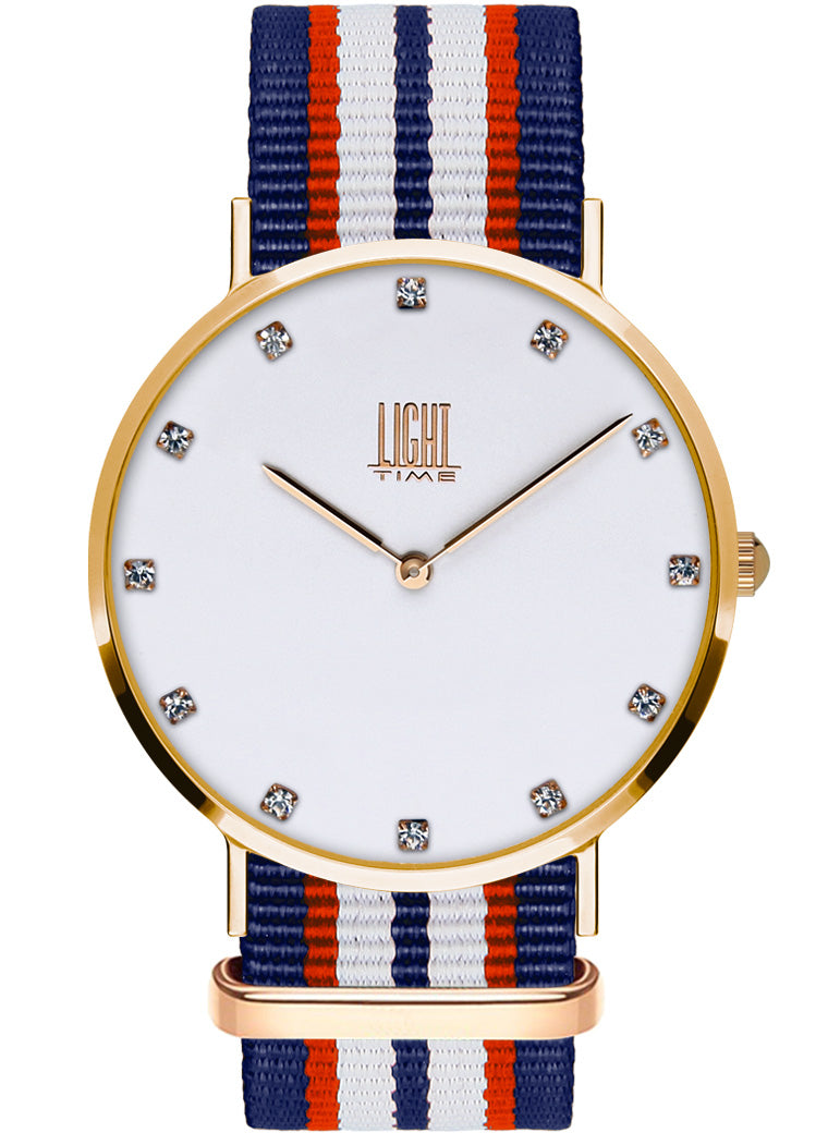 Orologio Light Time Essential L302R-N5 - Quarzo, cassa acciaio IP rosè 40mm, quadrante con strass, cinturino nylon - Frontale