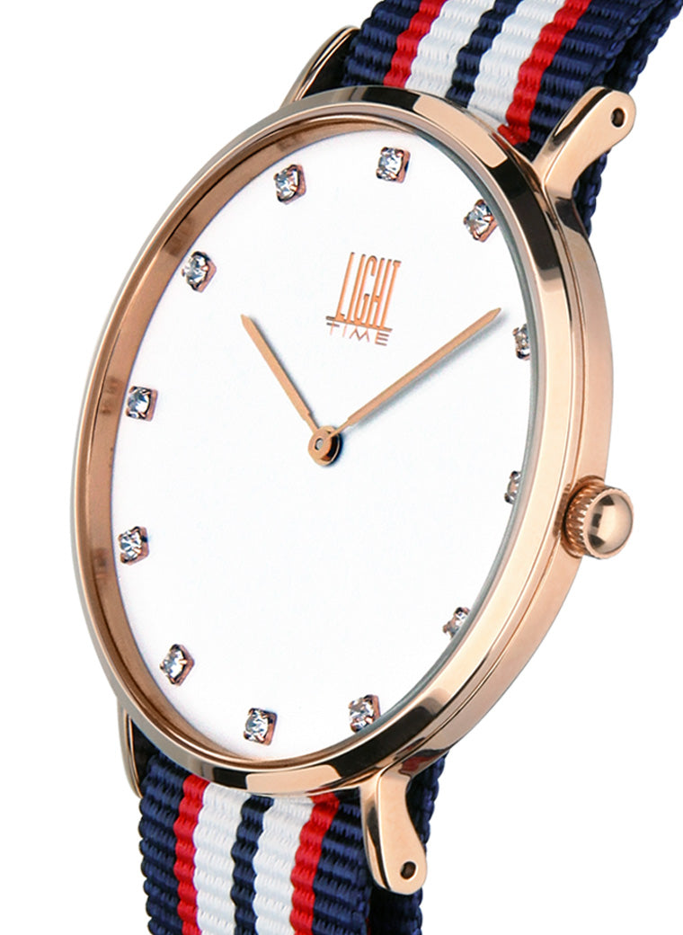 Orologio Light Time Essential L302R-N5 - Quarzo, cassa acciaio IP rosè 40mm, quadrante con strass, cinturino nylon - Laterale