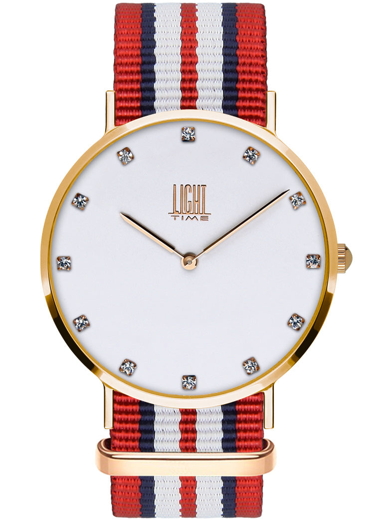 Orologio Light Time Essential L302R-N6 - Quarzo, cassa acciaio IP rosè 40mm, quadrante con strass, cinturino nylon - Frontale