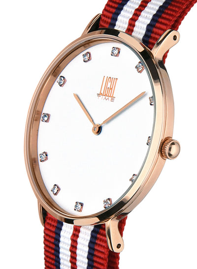 Orologio Light Time Essential L302R-N6 - Quarzo, cassa acciaio IP rosè 40mm, quadrante con strass, cinturino nylon - Laterale