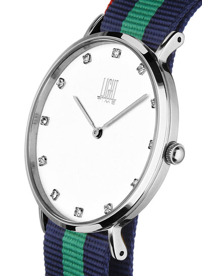 Orologio Light Time Essential L302S-N1 - Quarzo, cassa acciaio 40mm, quadrante con strass, cinturino nylon - Laterale
