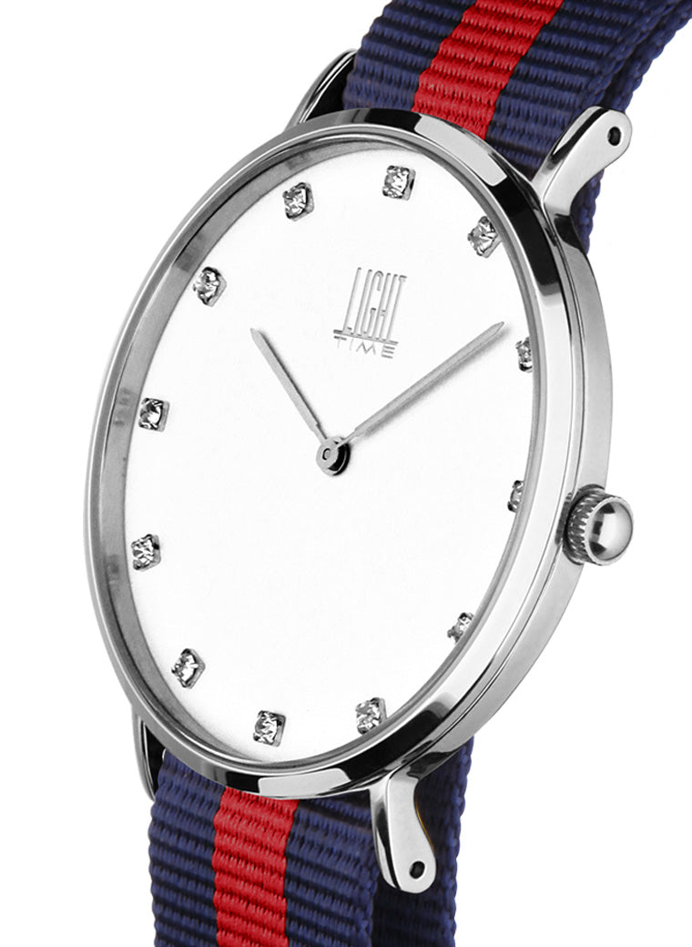 Orologio Light Time Essential L302S-N2 - Quarzo, cassa acciaio 40mm, quadrante con strass, cinturino nylon - Laterale