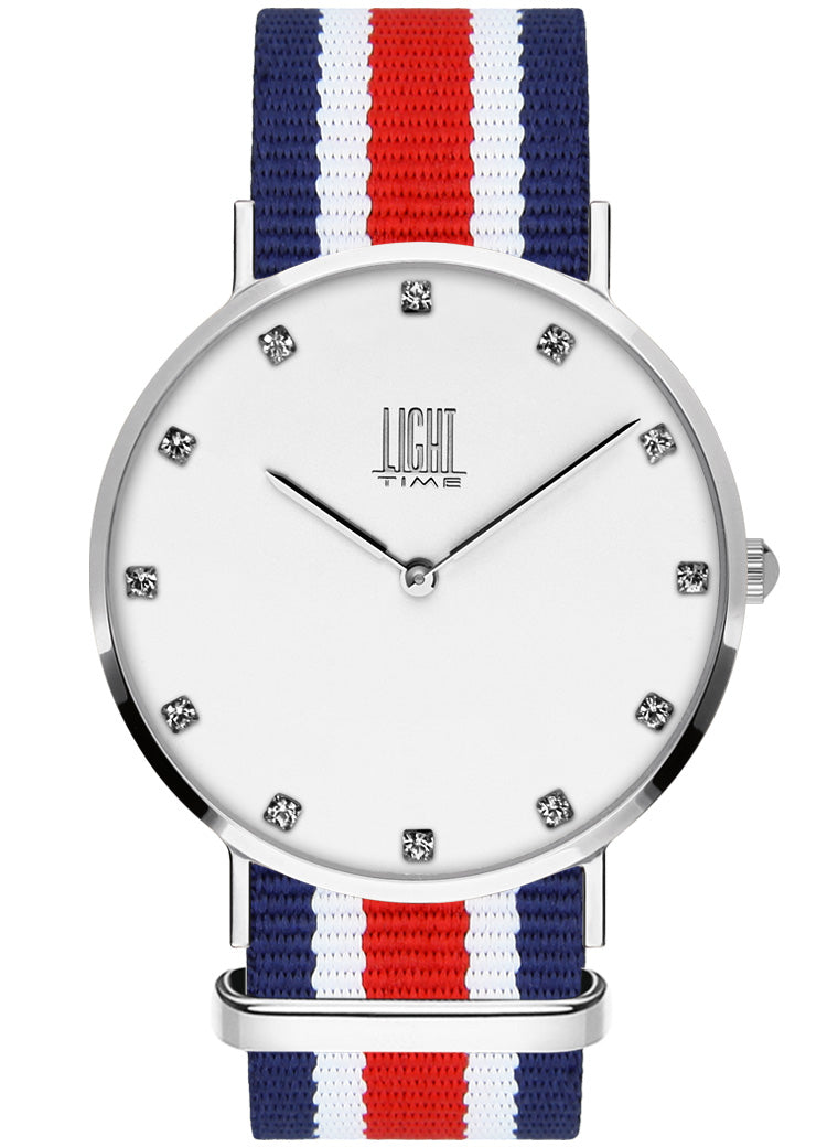 Orologio Light Time Essential L302S-N4 - quarzo cassa acciaio quadrante strass 40mm cinturino nylon - Frontale