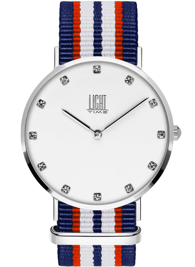 Orologio Light Time Essential L302S-N5 - quarzo cassa acciaio quadrante strass 40mm cinturino nylon - Frontale