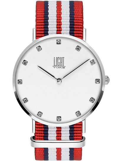 Orologio Light Time Essential L302S-N6 - quarzo cassa acciaio quadrante strass 40mm cinturino nylon - Frontale