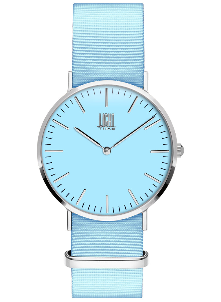 Orologio Light Time Essential L304S-NAZ - quarzo cassa acciaio 36mm cinturino nylon azzurro - Frontale