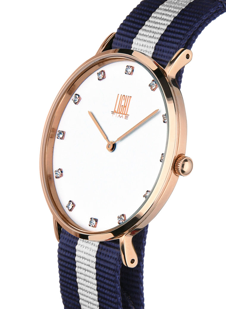 Orologio Light Time Essential L305R-N3 - quarzo cassa acciaio rosè quadrante strass 36mm cinturino nylon - Laterale