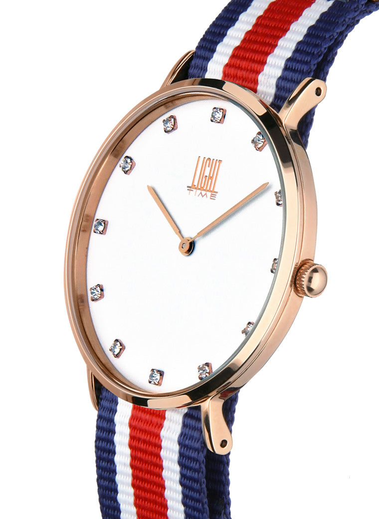 Orologio Light Time Essential L305R-N4 - quarzo cassa acciaio rosè quadrante strass 36mm cinturino nylon - Laterale