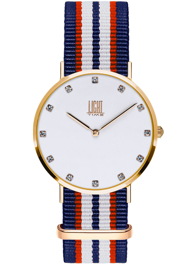 Orologio Light Time Essential L305R-N5 - quarzo cassa acciaio rosè quadrante strass 36mm cinturino nylon - Frontale