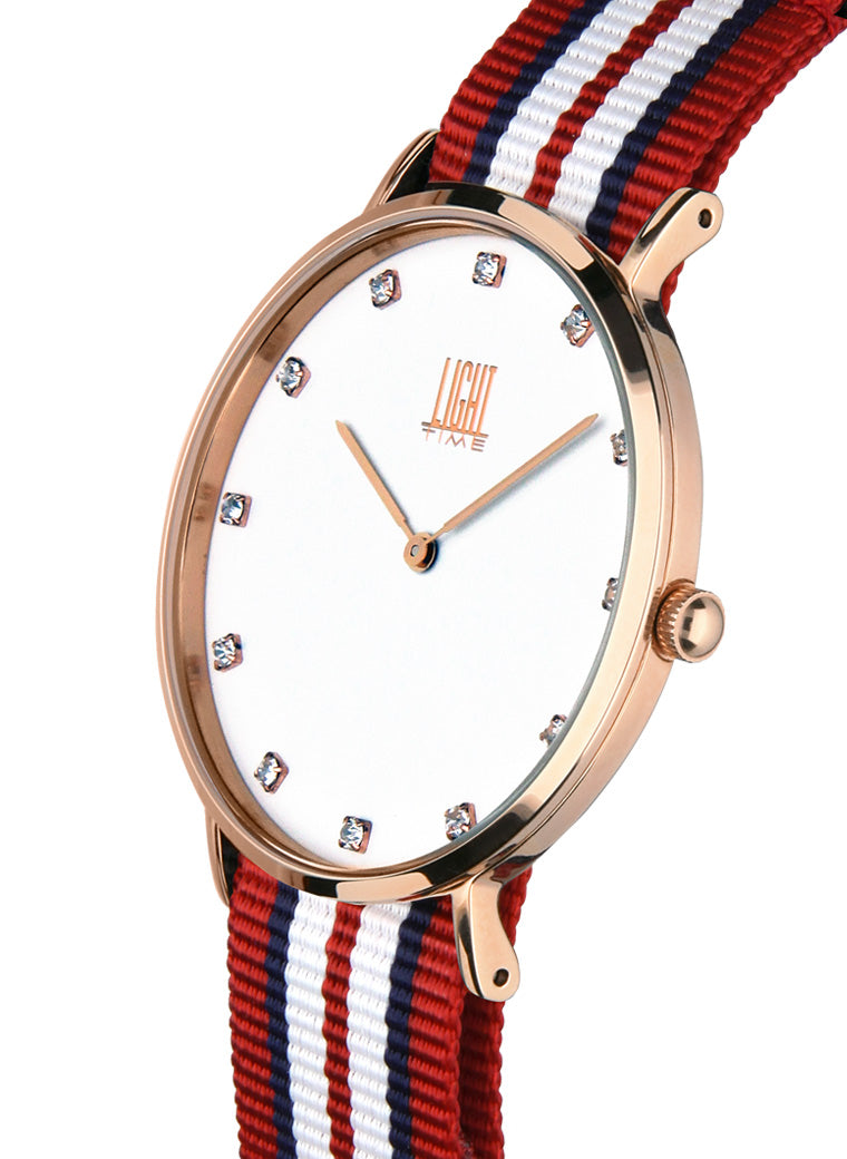 Orologio Light Time Essential L305R-N6 - quarzo cassa acciaio rosè quadrante strass 36mm cinturino nylon - Laterale