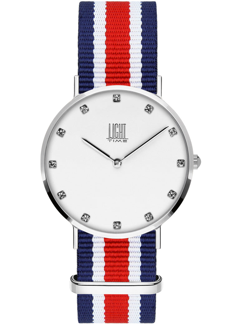 Orologio Light Time Essential L305S-N4 - quarzo cassa acciaio quadrante strass 36mm cinturino nylon - Frontale