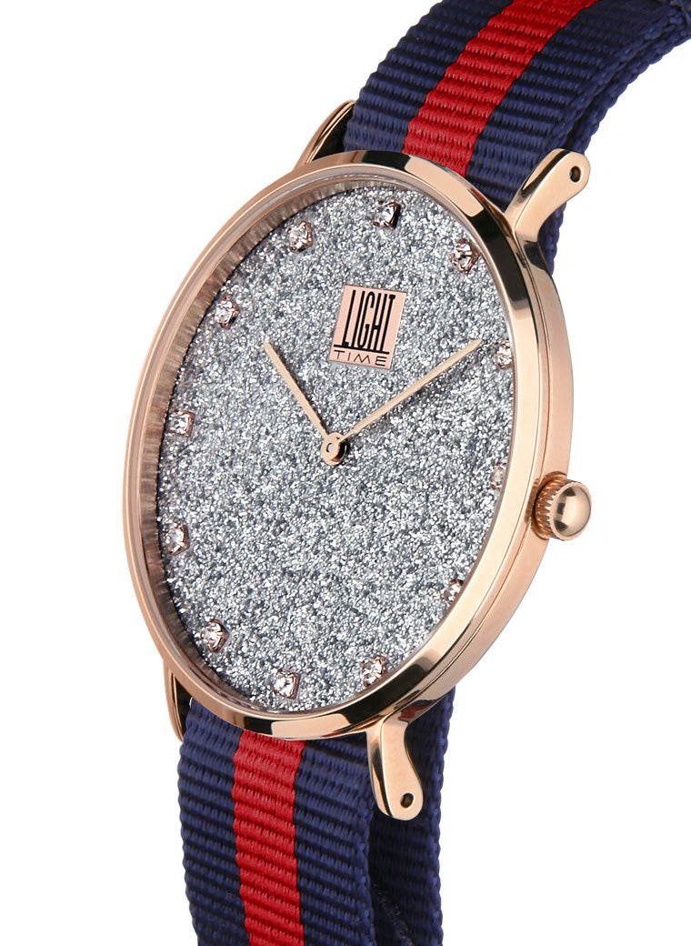 Orologio Light Time Essential L306R-N2 - quarzo cassa acciaio rosè quadrante pavè strass 36mm cinturino nylon - Laterale