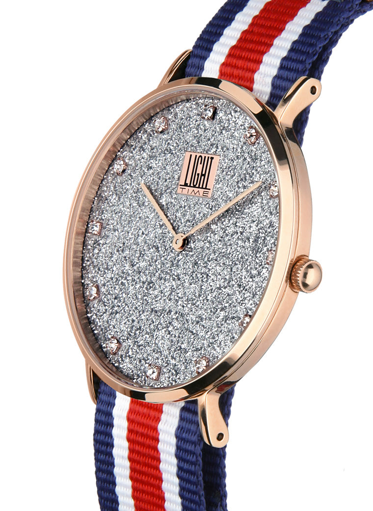 Orologio Light Time Essential L306R-N4 - quarzo cassa acciaio rosè quadrante pavè strass 36mm cinturino nylon - Laterale