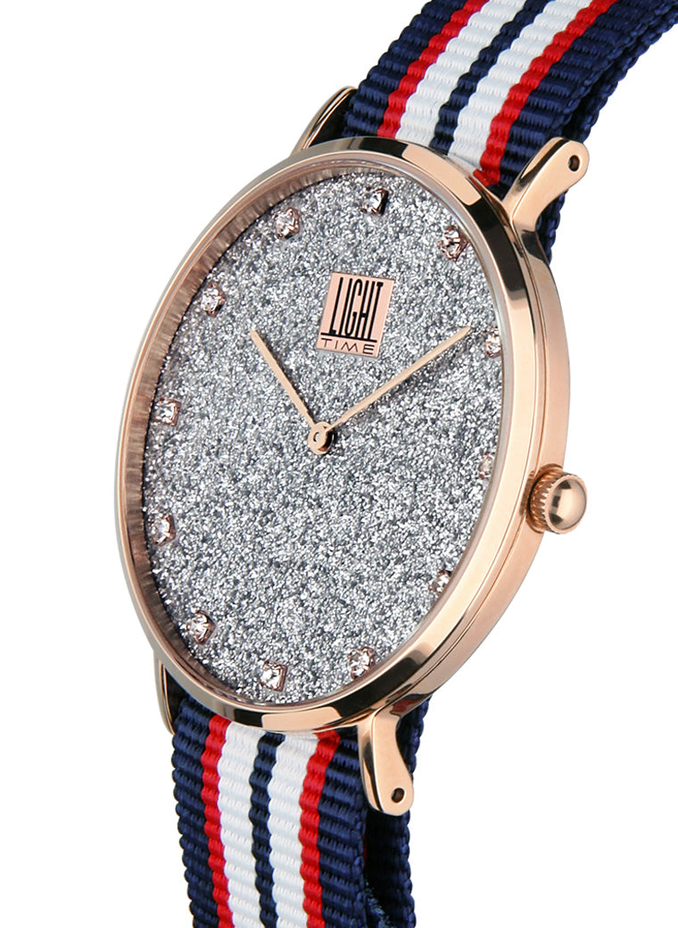 Orologio Light Time Essential L306R-N5 - quarzo cassa acciaio rosè quadrante pavè strass 36mm cinturino nylon - Laterale