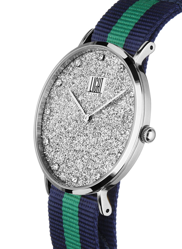 Orologio Light Time Essential L306S-N1 - quarzo cassa acciaio quadrante pavè strass 36mm cinturino nylon - Laterale
