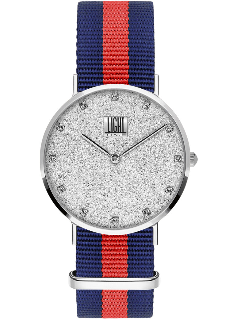 Orologio Light Time Essential L306S-N2 - quarzo cassa acciaio quadrante pavè strass 36mm cinturino nylon - Frontale