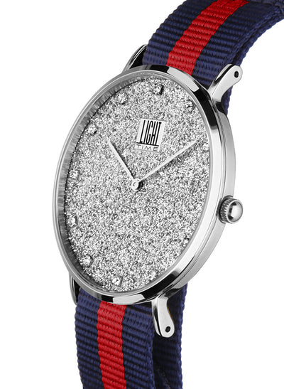 Orologio Light Time Essential L306S-N2 - quarzo cassa acciaio quadrante pavè strass 36mm cinturino nylon - Laterale