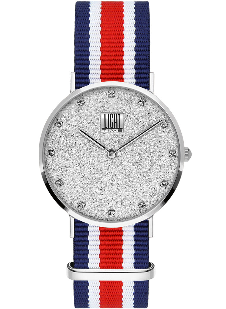 Orologio Light Time Essential L306S-N4 - quarzo cassa acciaio quadrante pavè strass 36mm cinturino nylon - Frontale