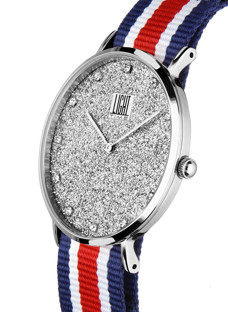 Orologio Light Time Essential L306S-N4 - quarzo cassa acciaio quadrante pavè strass 36mm cinturino nylon - Laterale