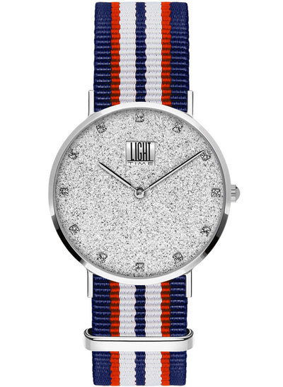 Orologio Light Time Essential L306S-N5 - quarzo cassa acciaio quadrante pavè strass 36mm cinturino nylon - Frontale