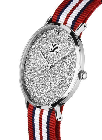 Orologio Light Time Essential L306S-N6 - quarzo cassa acciaio quadrante pavè strass 36mm cinturino nylon - Laterale