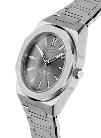 Orologio Light Time Iron L243-A - Uomo, quarzo Miyota, cassa e bracciale acciaio solido 40mm, water resistant 10 ATM - Laterale