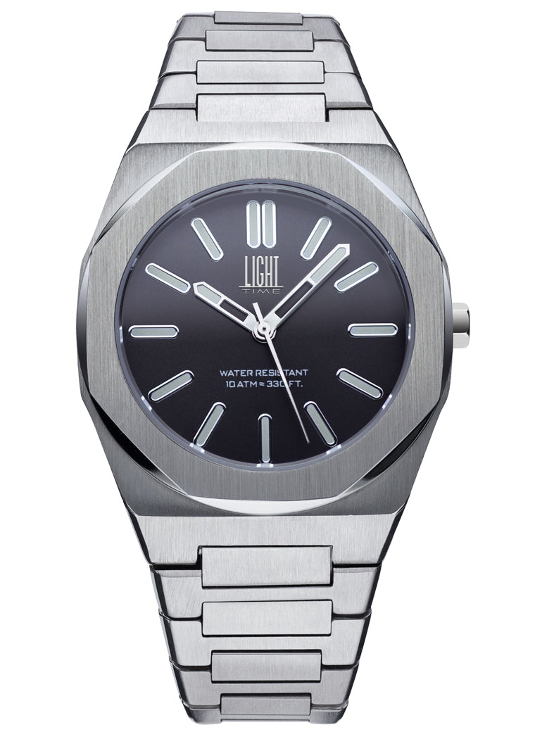 Orologio Light Time Iron L243-B - Uomo, quarzo Miyota, cassa e bracciale acciaio solido 40mm, water resistant 10 ATM - Frontale