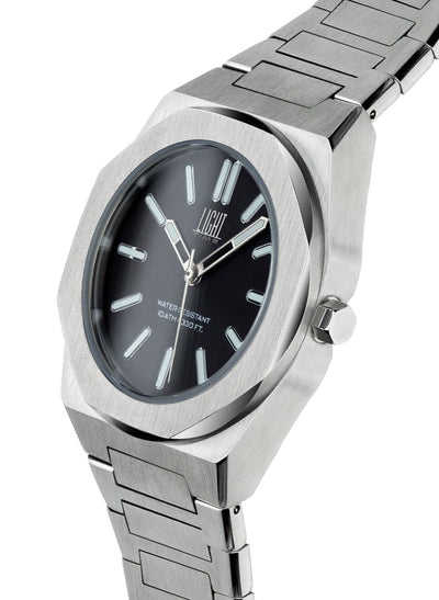 Orologio Light Time Iron L243-B - Uomo, quarzo Miyota, cassa e bracciale acciaio solido 40mm, water resistant 10 ATM - Laterale