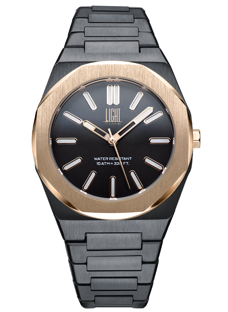 Orologio Light Time Iron L243-NB - Uomo, quarzo Miyota, cassa e bracciale acciaio solido 40mm, water resistant 10 ATM - Frontale