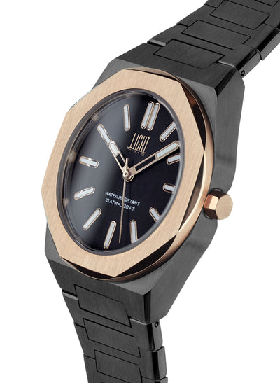 Orologio Light Time Iron L243-NB - Uomo, quarzo Miyota, cassa e bracciale acciaio solido 40mm, water resistant 10 ATM - Laterale