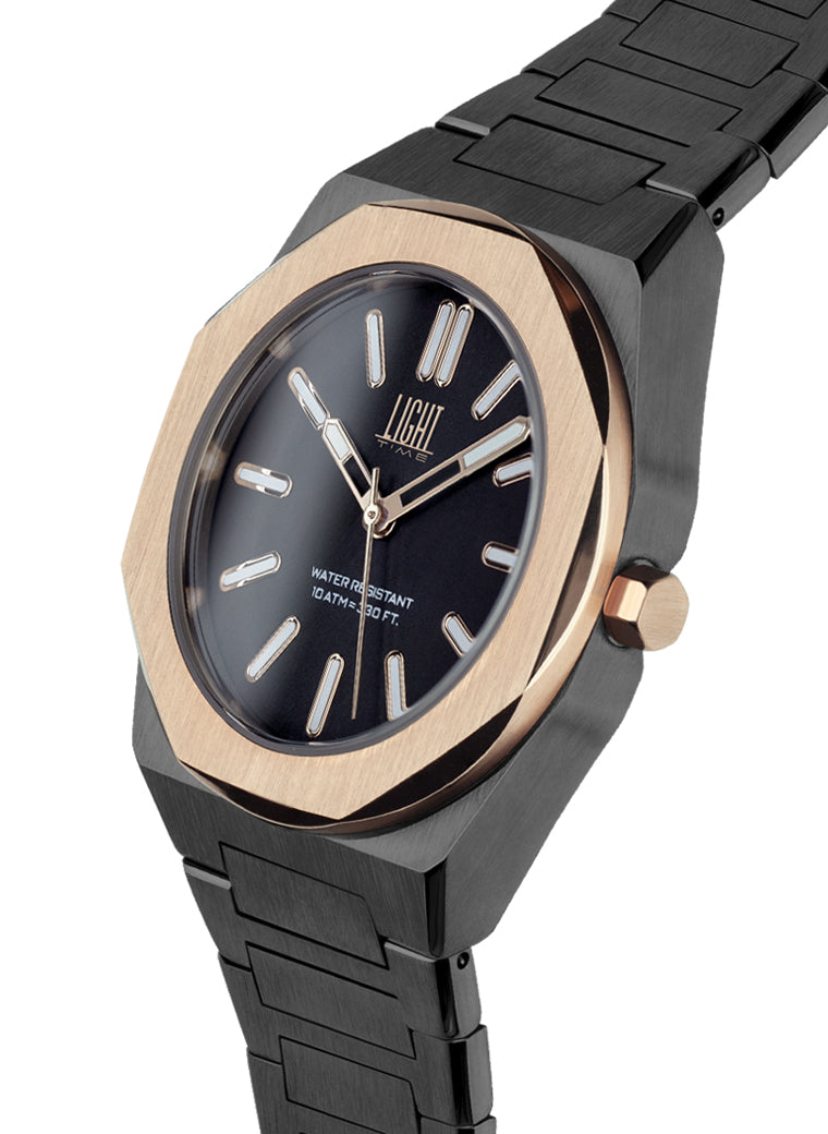 Orologio Light Time Iron L243-NB - Uomo, quarzo Miyota, cassa e bracciale acciaio solido 40mm, water resistant 10 ATM - Laterale