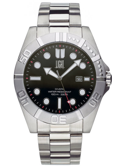 Orologio Light Time Iron Sport L246-A - Uomo, quarzo Miyota, cassa e bracciale acciaio solido 44mm, water resistant 10 ATM - Frontale