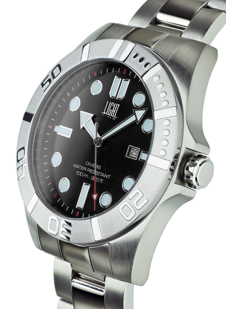 Orologio Light Time Iron Sport L246-A - Uomo, quarzo Miyota, cassa e bracciale acciaio solido 44mm, water resistant 10 ATM - Laterale