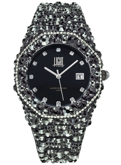 Orologio Light Time Mediterraneo L-508-NE-1 - orologio donna diametro 40mm, 680 cristalli Preciosa, quadrante bianco, bracciale in policarbonato - Frontale