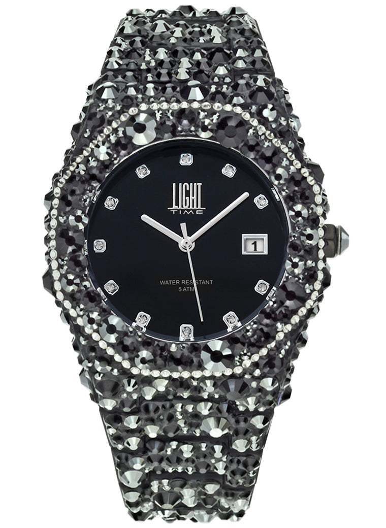Orologio Light Time Mediterraneo L-508-NE-1 - orologio donna diametro 40mm, 680 cristalli Preciosa, quadrante bianco, bracciale in policarbonato - Frontale