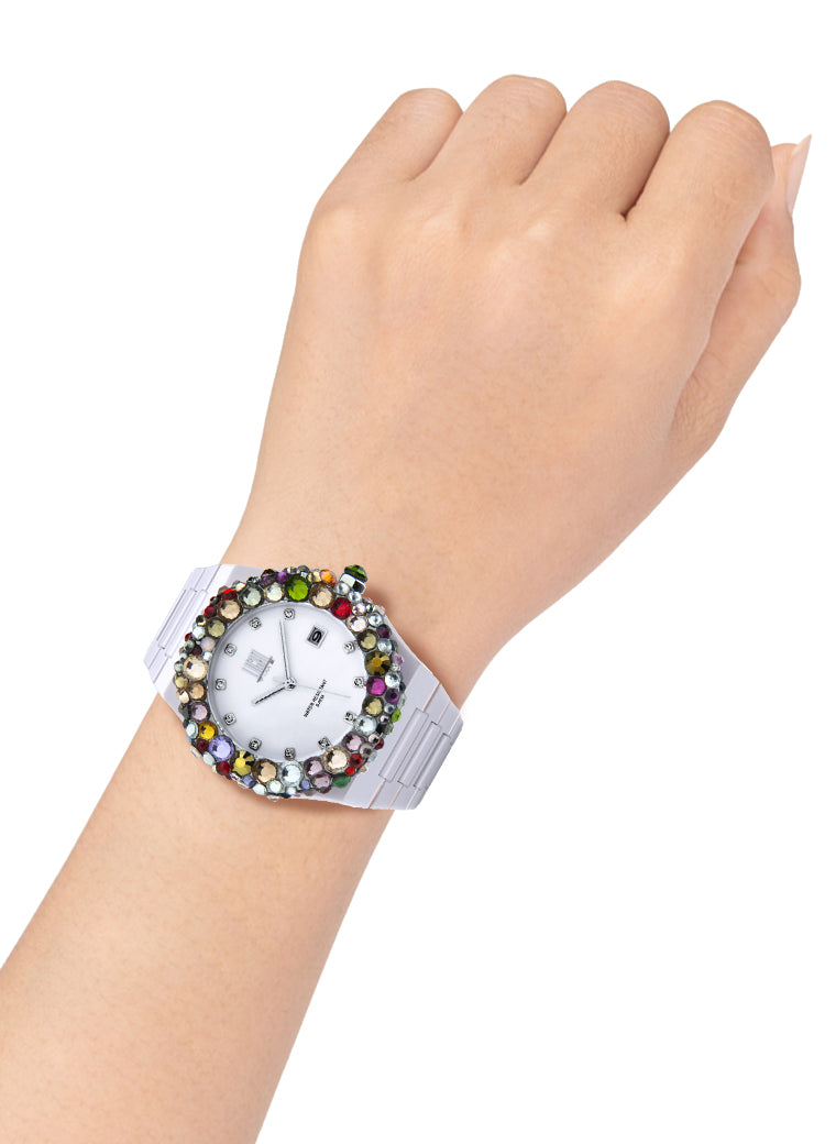 Orologio Light Time Mediterraneo L-509-BI-3 - orologio donna diametro 40mm, ghiera 200 cristalli Preciosa, quadrante bianco, bracciale in policarbonato - Dettaglio