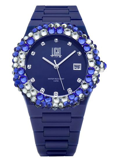 Orologio Light Time Mediterraneo L-509-BL-1 - orologio donna diametro 40mm, ghiera 200 cristalli Preciosa, quadrante blu, bracciale in policarbonato - Frontale