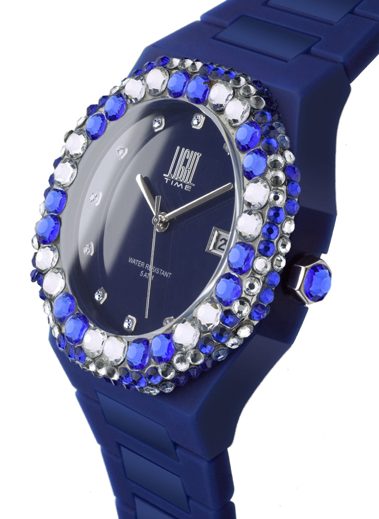 Orologio Light Time Mediterraneo L-509-BL-1 - orologio donna diametro 40mm, ghiera 200 cristalli Preciosa, quadrante blu, bracciale in policarbonato - Laterale