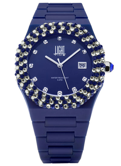 Orologio Light Time Mediterraneo L-509-BL-2 - orologio donna diametro 40mm, ghiera 200 cristalli Preciosa, quadrante blu, bracciale in policarbonato - Frontale