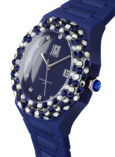 Orologio Light Time Mediterraneo L-509-BL-2 - orologio donna diametro 40mm, ghiera 200 cristalli Preciosa, quadrante blu, bracciale in policarbonato - Laterale