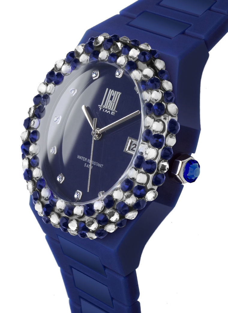 Orologio Light Time Mediterraneo L-509-BL-2 - orologio donna diametro 40mm, ghiera 200 cristalli Preciosa, quadrante blu, bracciale in policarbonato - Laterale