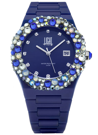 Orologio Light Time Mediterraneo L-509-BL-3 - orologio donna diametro 40mm, ghiera 200 cristalli Preciosa, quadrante blu, bracciale in policarbonato - Frontale
