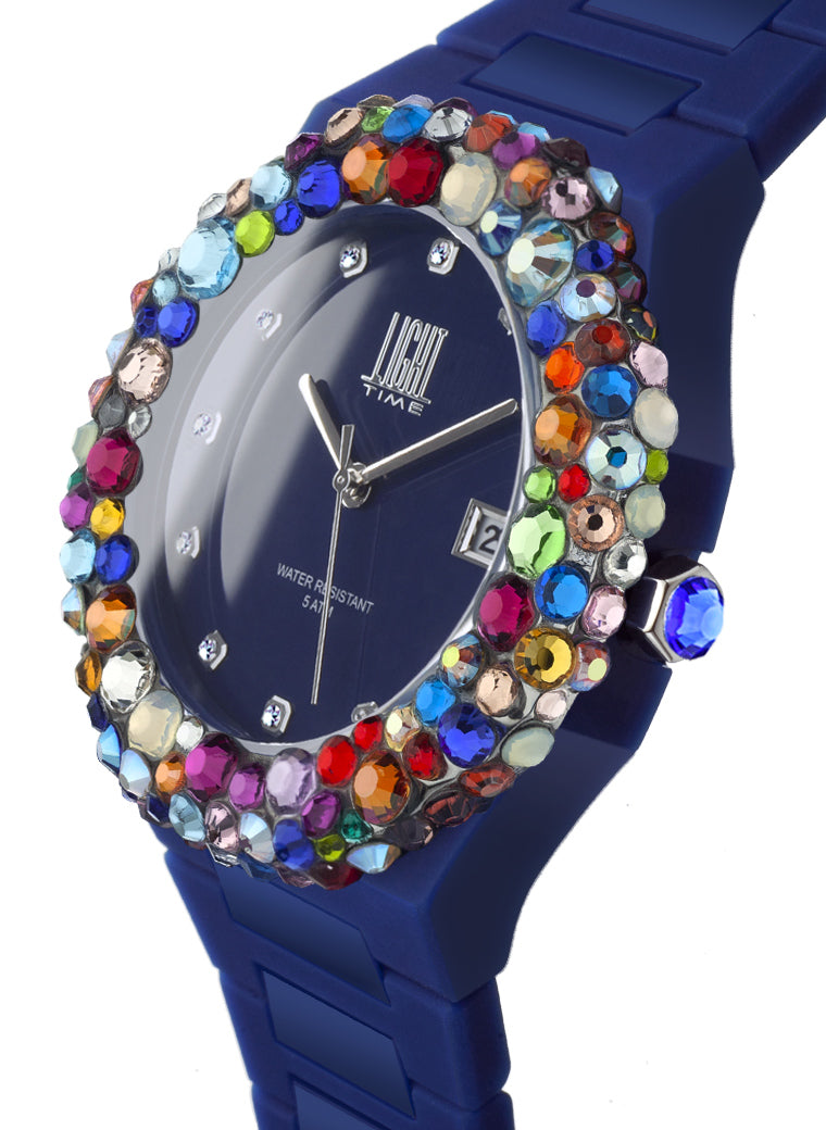 Orologio Light Time Mediterraneo L-509-BL-4 - orologio donna diametro 40mm, ghiera 200 cristalli Preciosa, quadrante blu, bracciale in policarbonato - Laterale