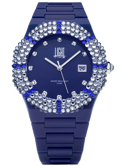 Orologio Light Time Mediterraneo L-509-BL-5 - orologio donna diametro 40mm, ghiera 200 cristalli Preciosa, quadrante blu, bracciale in policarbonato - Frontale