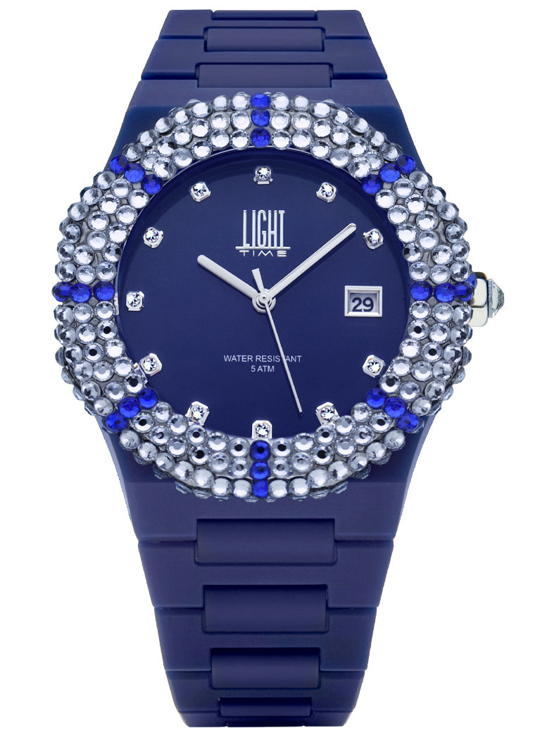 Orologio Light Time Mediterraneo L-509-BL-5 - orologio donna diametro 40mm, ghiera 200 cristalli Preciosa, quadrante blu, bracciale in policarbonato - Frontale