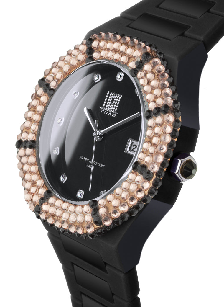 Orologio Light Time Mediterraneo L-509-NE-1 - orologio donna diametro 40mm, ghiera 200 cristalli Preciosa, quadrante nero, bracciale in policarbonato - Laterale