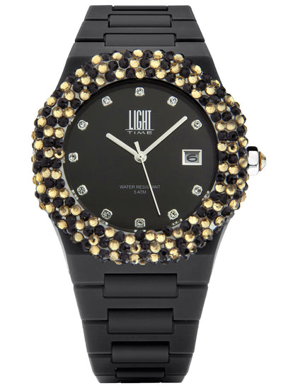 Orologio Light Time Mediterraneo L-509-NE-2 - orologio donna diametro 40mm, ghiera 200 cristalli Preciosa, quadrante nero, bracciale in policarbonato - Frontale