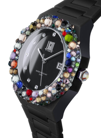 Orologio Light Time Mediterraneo L-509-NE-3 - orologio donna diametro 40mm, ghiera 200 cristalli Preciosa, quadrante nero, bracciale in policarbonato - Laterale