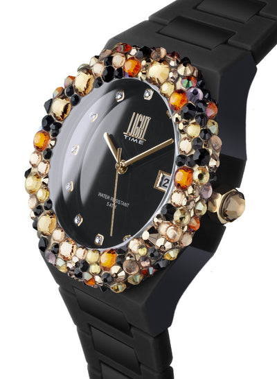 Orologio Light Time Mediterraneo L-509-NE-4 - orologio donna diametro 40mm, ghiera 200 cristalli Preciosa, quadrante nero, bracciale in policarbonato - Laterale